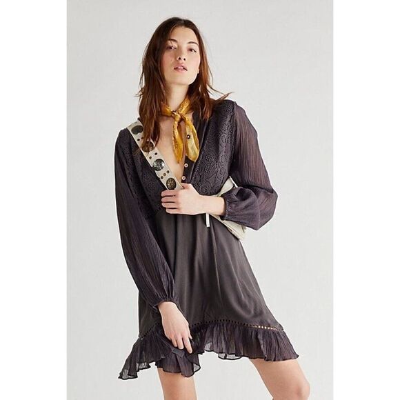 NEW FREE PEOPLE Sz S FREYA SET 2 PIECE SLIP DRESS & TOP SET IN BLACKSAND - Picture 4 of 4